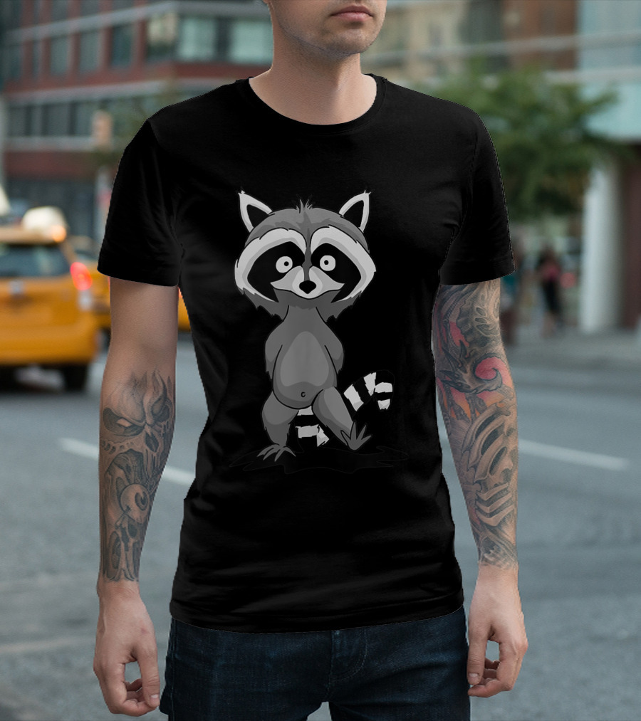 Playful Funky Trash Panda Cartoon Raccoon Strolling T-Shirt