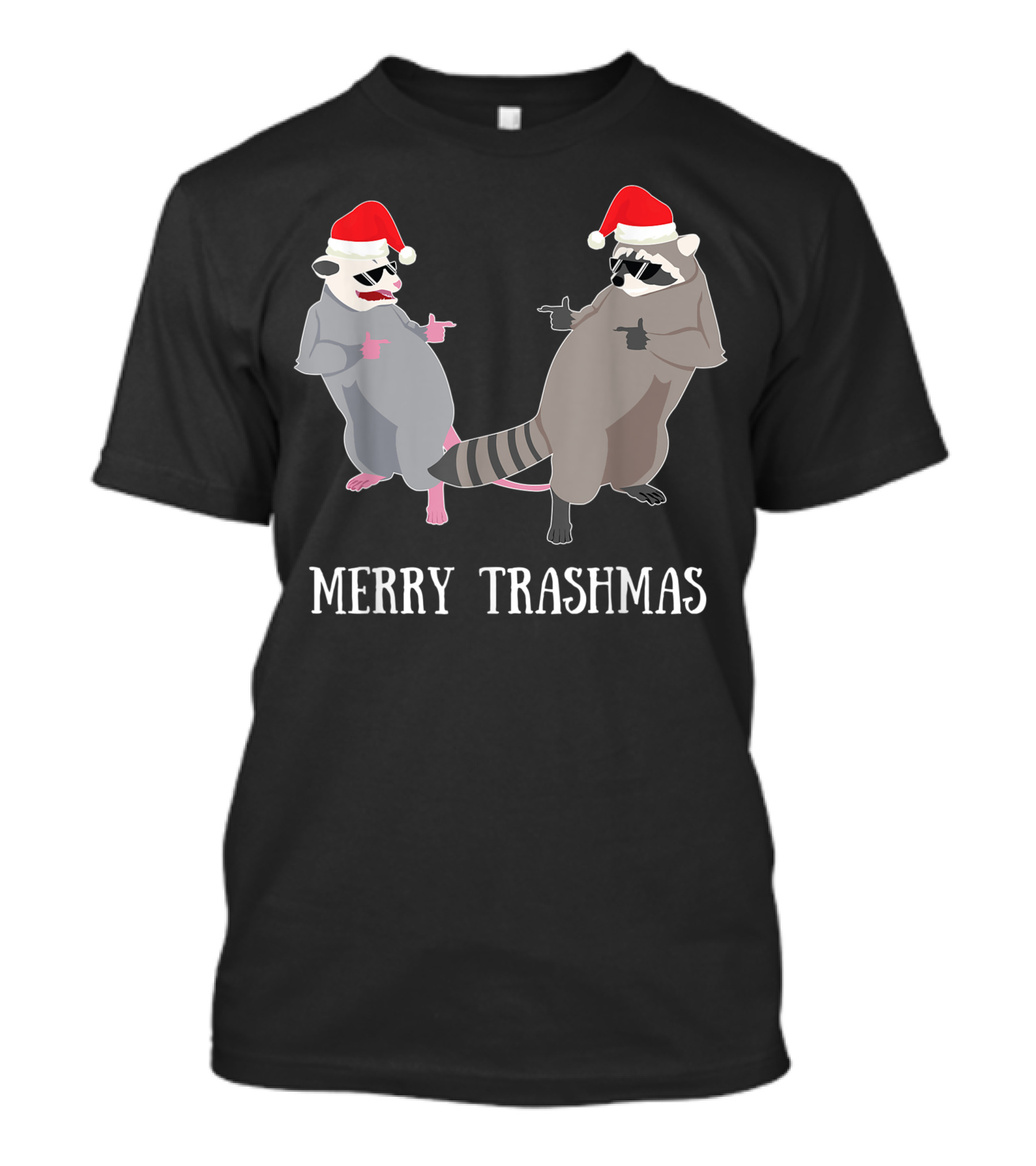 Merry Trashmas Garbage Gang Opossum And Raccoon Santa Claus T-Shirt