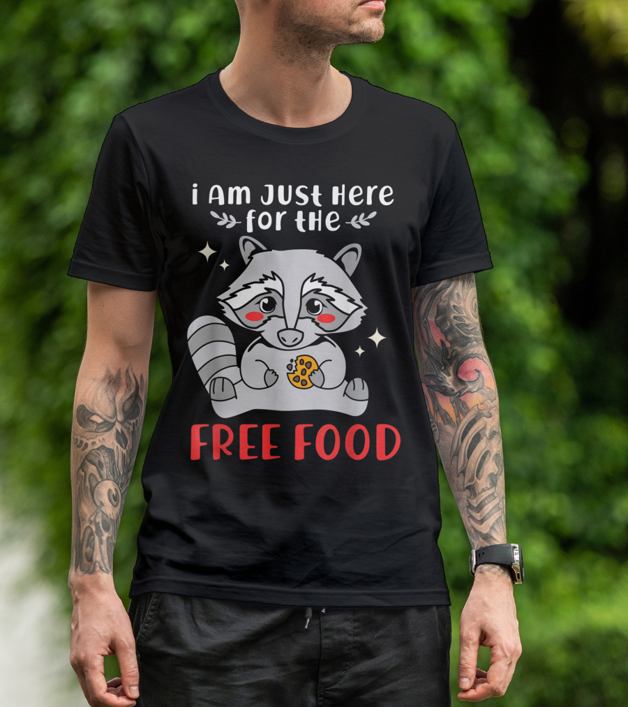 I Am Just Here For The Free Food Raccoon With Cookie And Stars T-Shirt