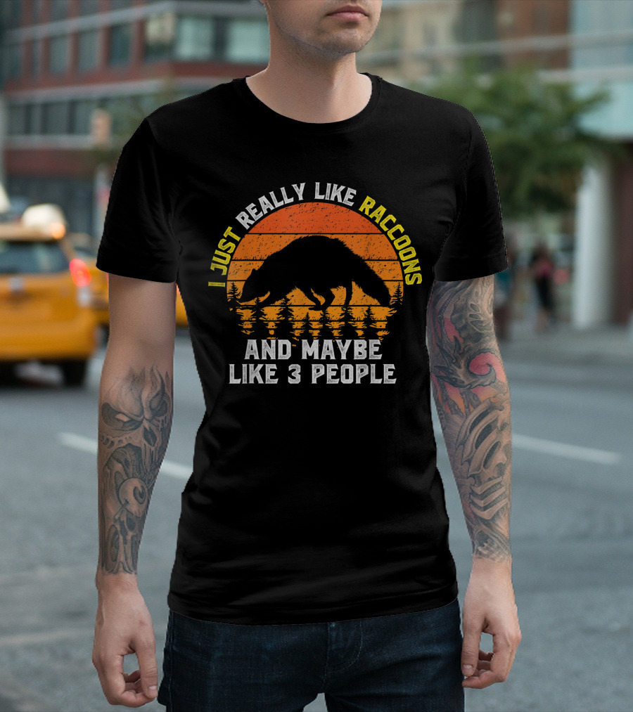 I Just Really Like Raccoons Sunset Silhouette And Maybe Like 3 People T-Shirt