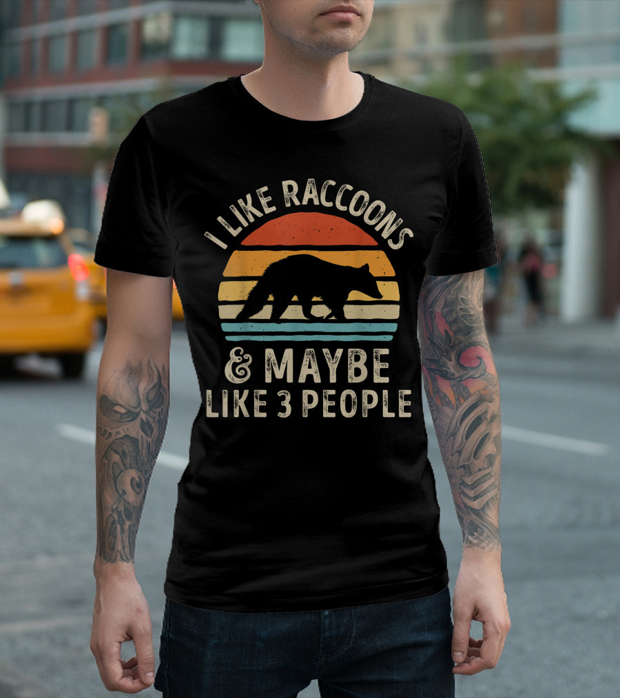 I Like Raccoons And Maybe Like 3 People Retro Sunset Raccoon Lover T-Shirt