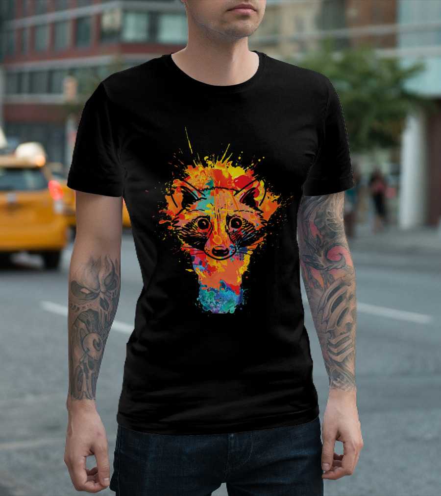 Illustrative Colorful Splash Watercolor Raccoon for Animal Lovers T-Shirt