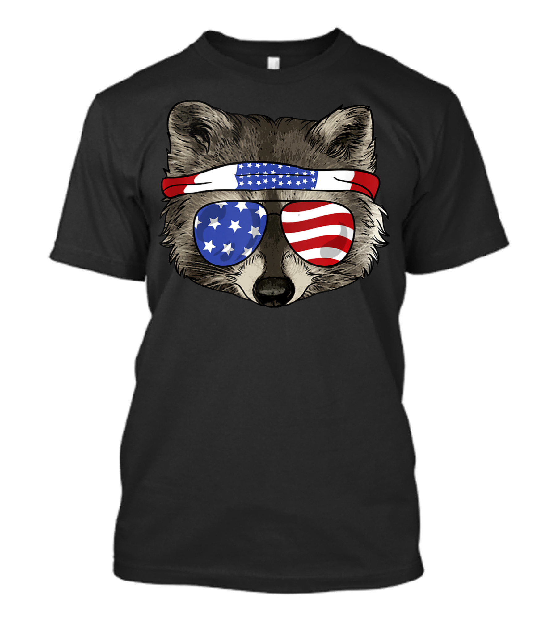 Patriotic Raccoon July 4th Trash Panda With American Flag Glasses And Headband T-Shirt