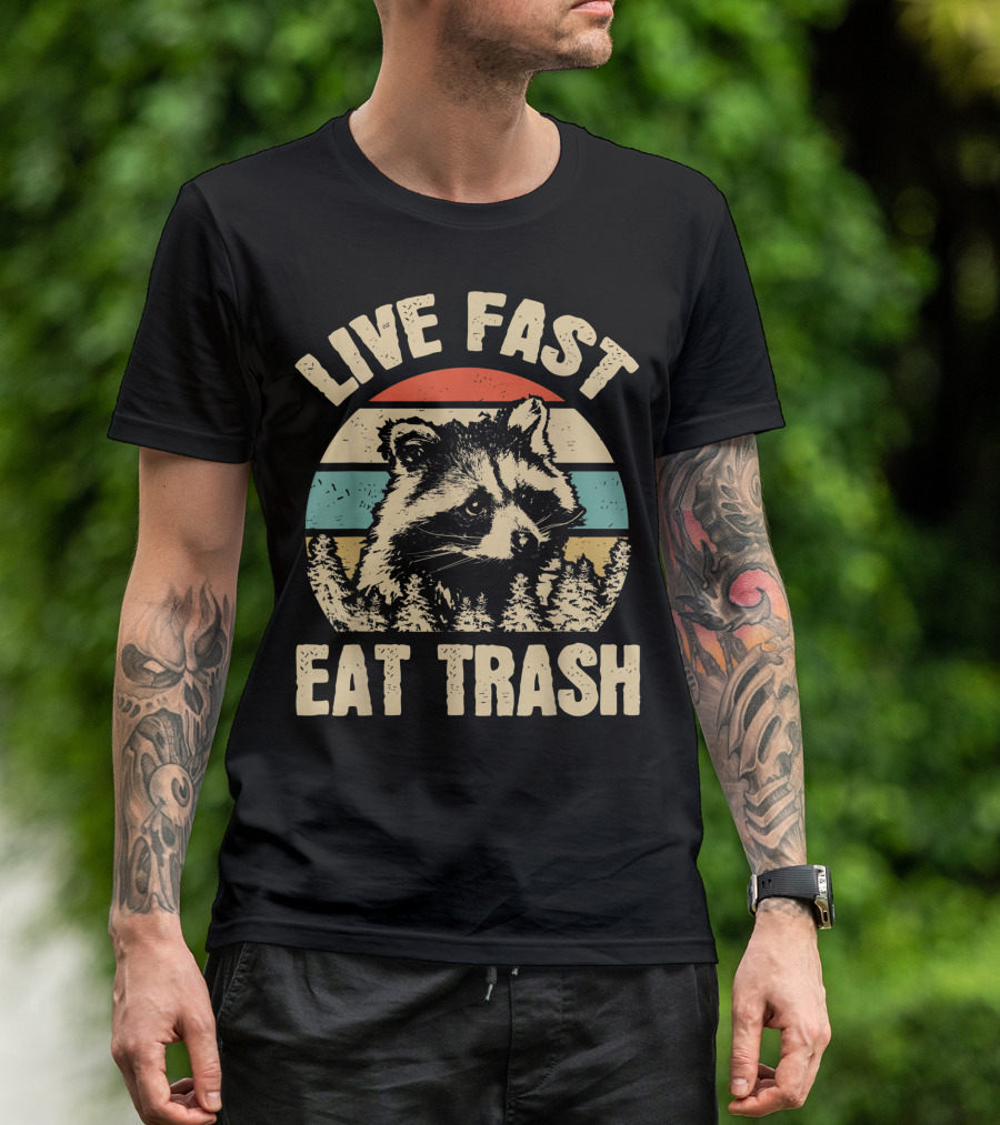 Live Fast Eat Trash Raccoon Camping Hiking Lover T-Shirt