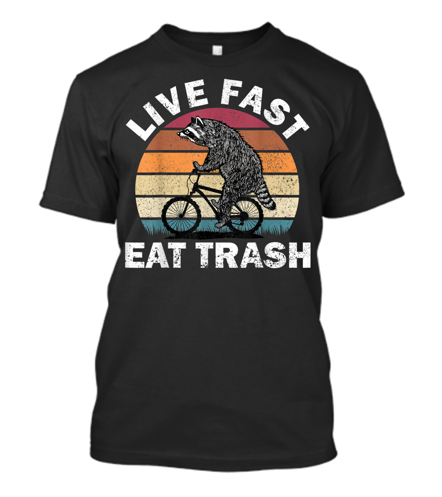 Live Fast Eat Trash Raccoon Biking T-Shirt
