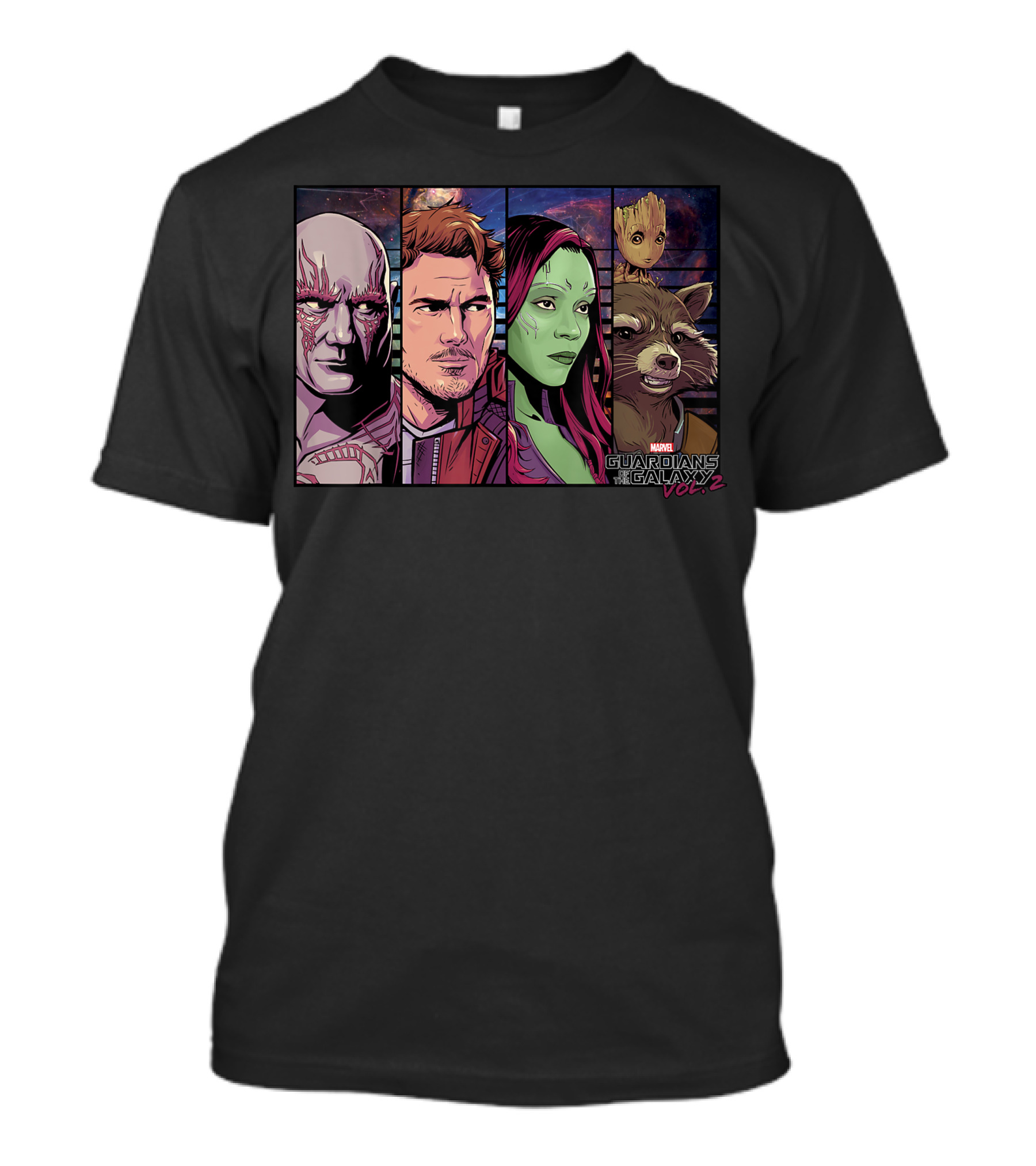 Marvel Guardians Of The Galaxy Vol 2 Star Lord Gamora Drax Rocket Groot T-Shirt