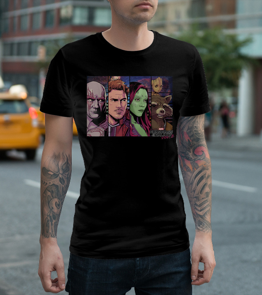 Marvel Guardians Of The Galaxy Vol 2 Star Lord Gamora Drax Rocket Groot T-Shirt