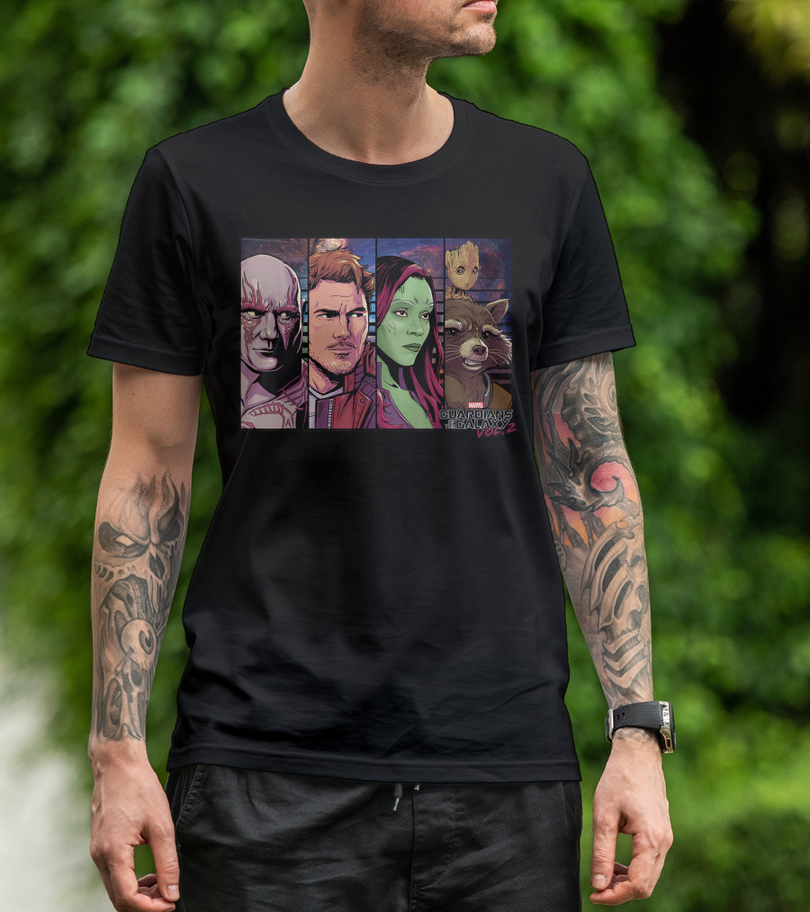 Marvel Guardians Of The Galaxy Vol 2 Star Lord Gamora Drax Rocket Groot T-Shirt