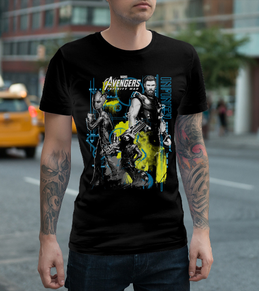Marvel Avengers Infinity War Thor Groot Rocket Tech Infinity T-Shirt
