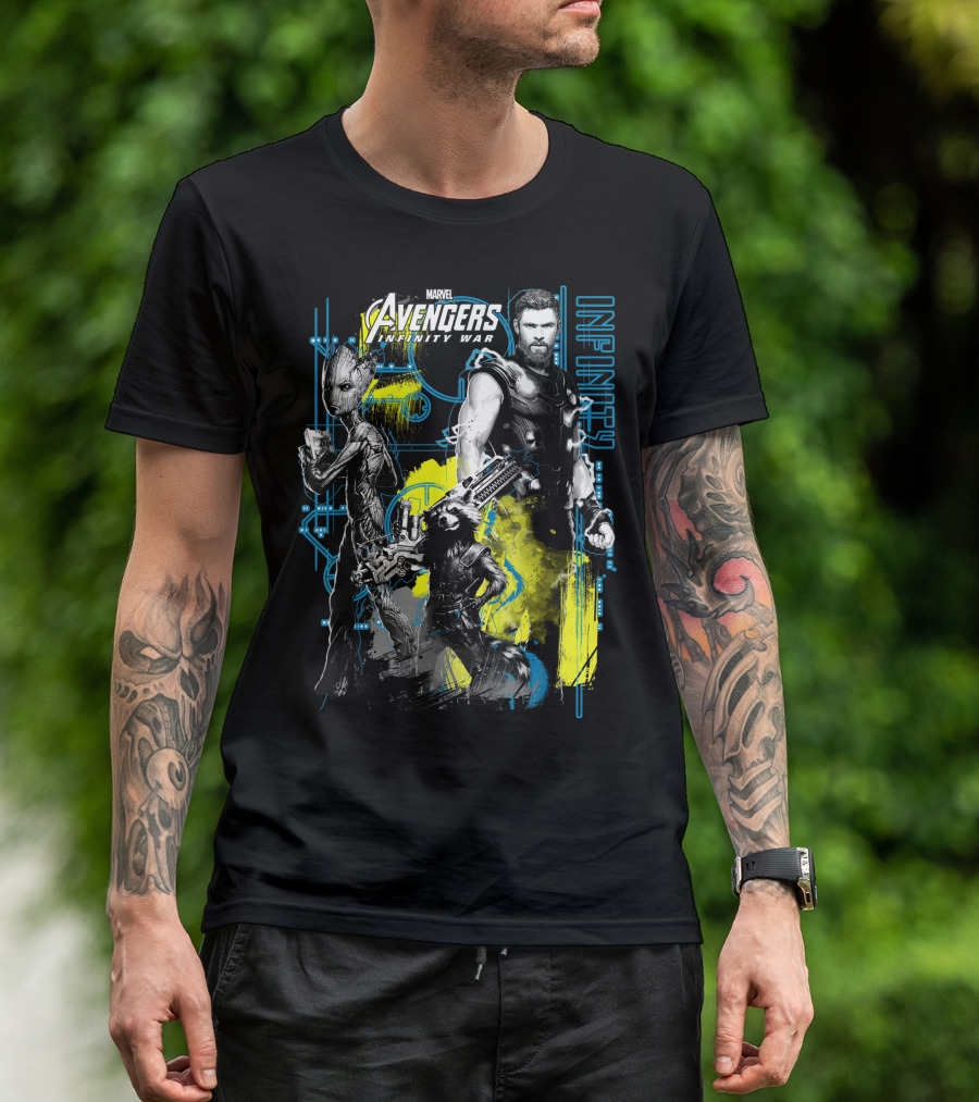 Marvel Avengers Infinity War Thor Groot Rocket Tech Infinity T-Shirt