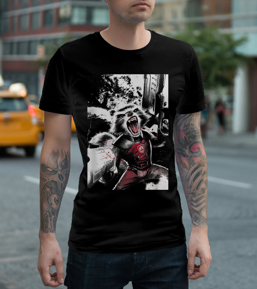 Marvel Rocket Guardians Of The Galaxy Roar Cosmic Battle Scene T-Shirt