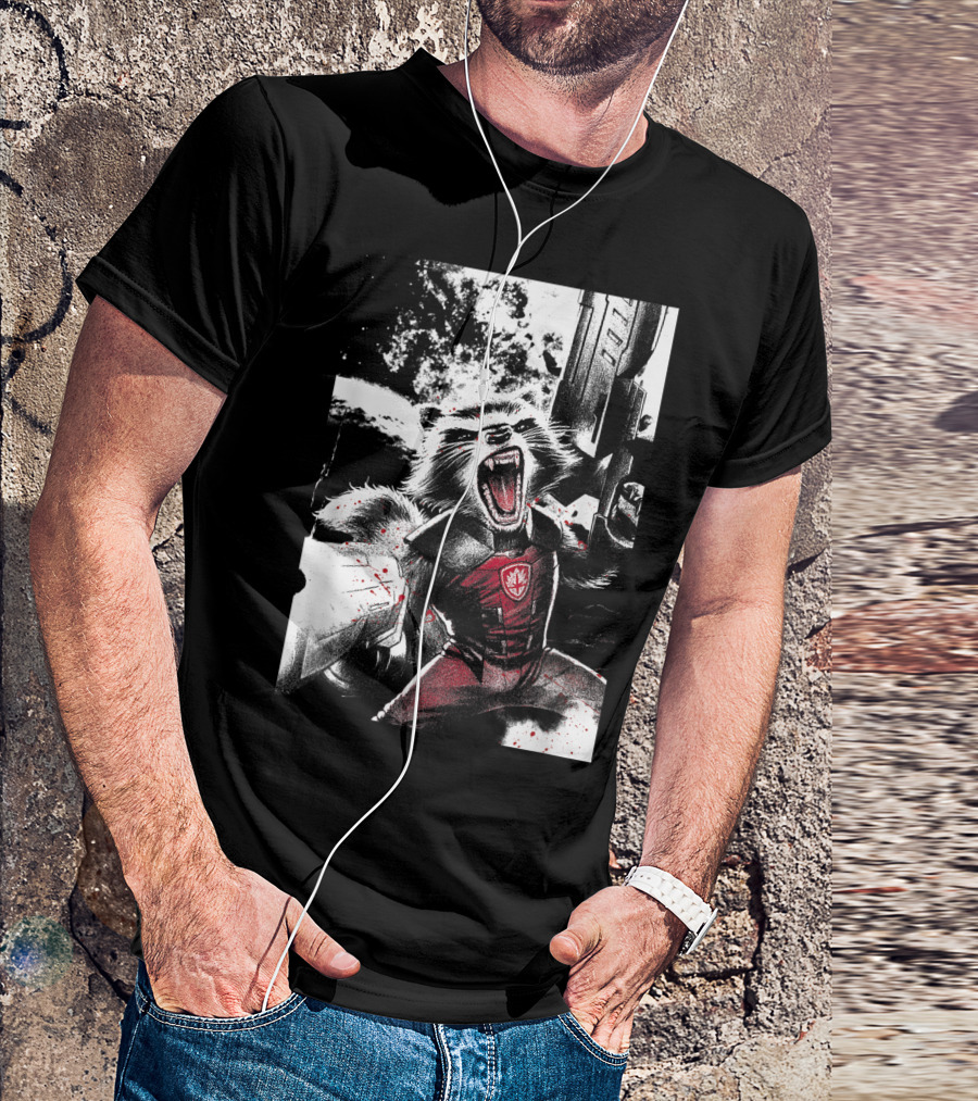 Marvel Rocket Guardians Of The Galaxy Roar Cosmic Battle Scene T-Shirt