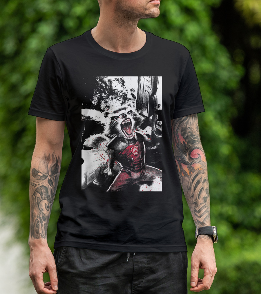 Marvel Rocket Guardians Of The Galaxy Roar Cosmic Battle Scene T-Shirt