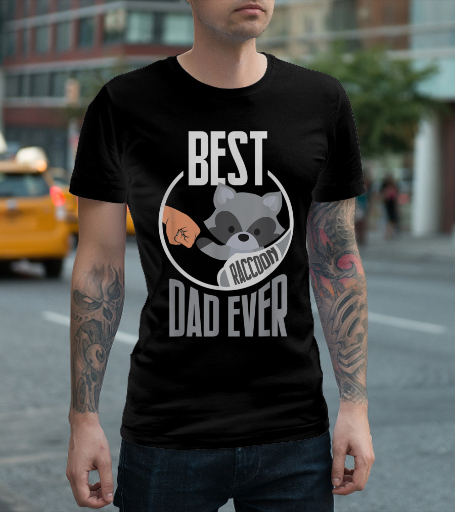 Mens Best Raccoon Dad Ever Fist Bump Circle T-Shirt