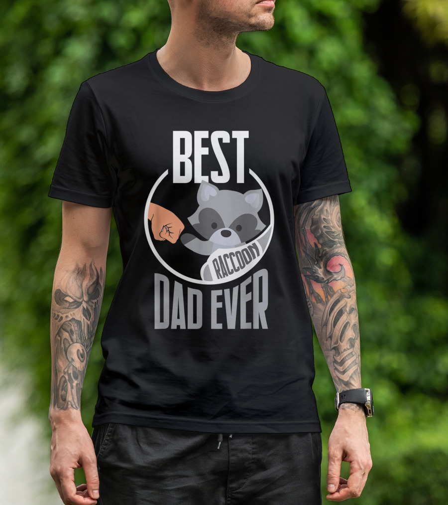Mens Best Raccoon Dad Ever Fist Bump Circle T-Shirt