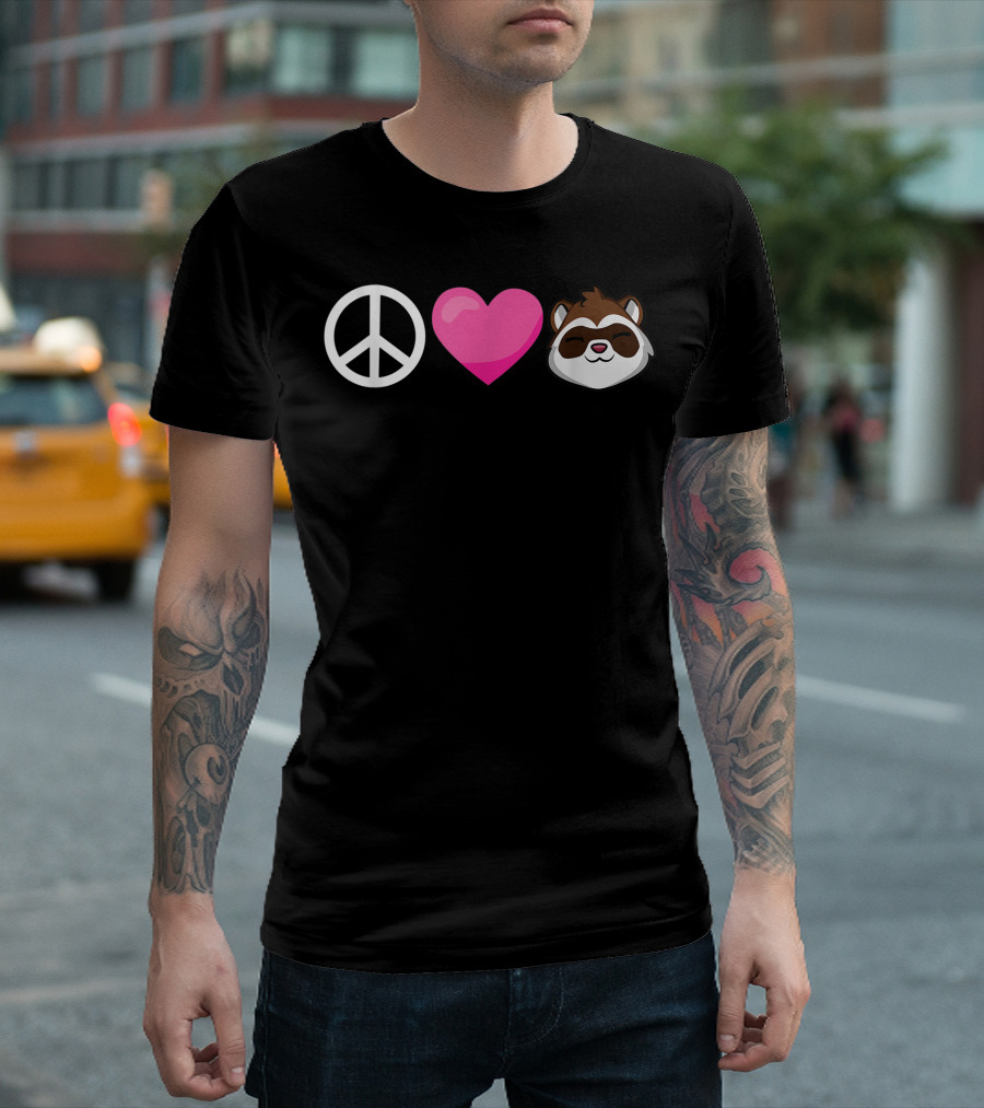 Peace Heart Ferret Emoji Love Cute Ferrets T-Shirt