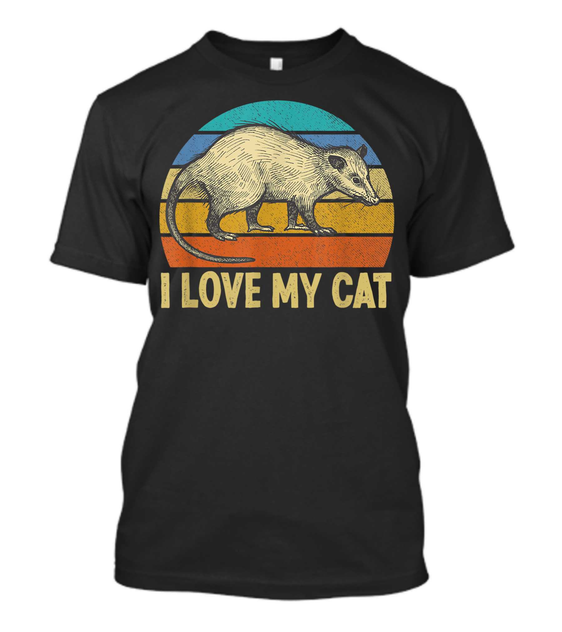 I Love My Cat Pet Possum Fake Cat Opossum Retro Sunset T-Shirt