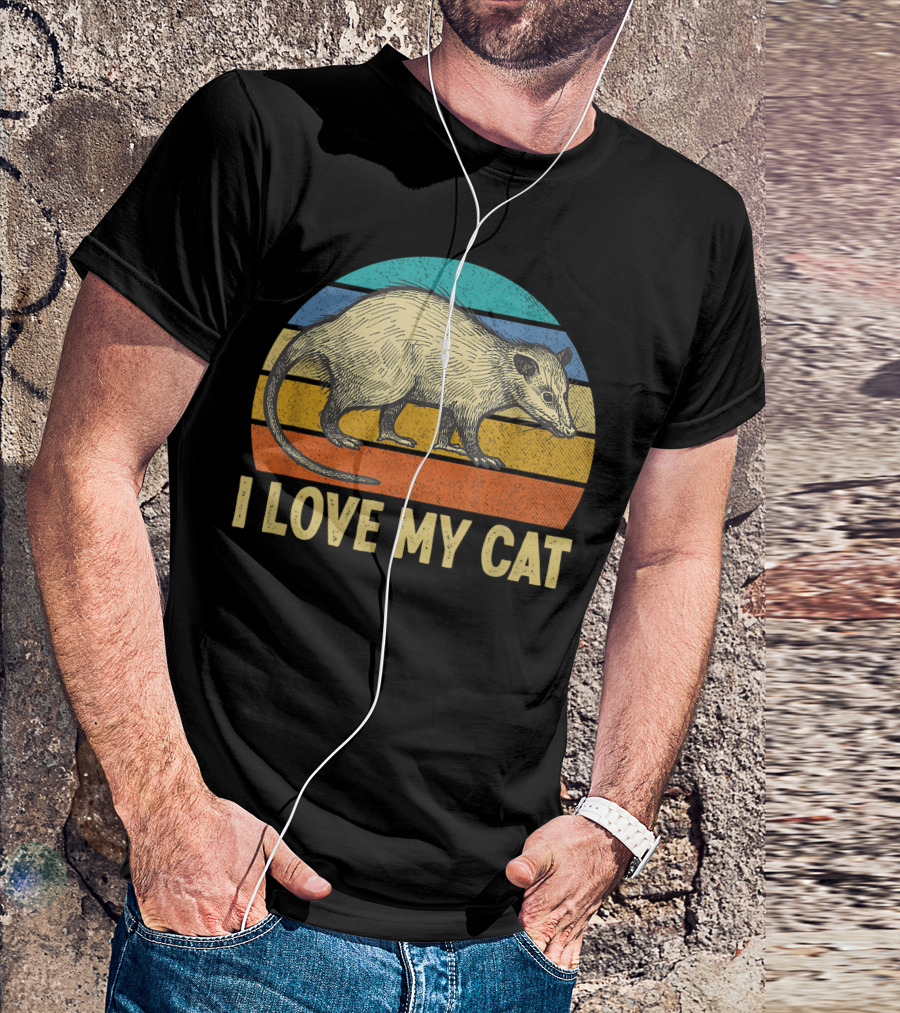 I Love My Cat Pet Possum Fake Cat Opossum Retro Sunset T-Shirt