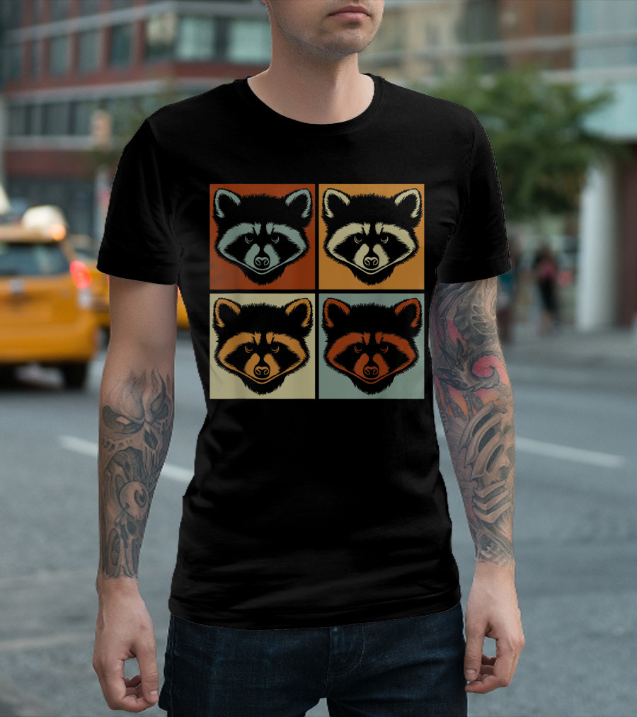 Pop Art Raccoon Colorful Quadrants T-Shirt