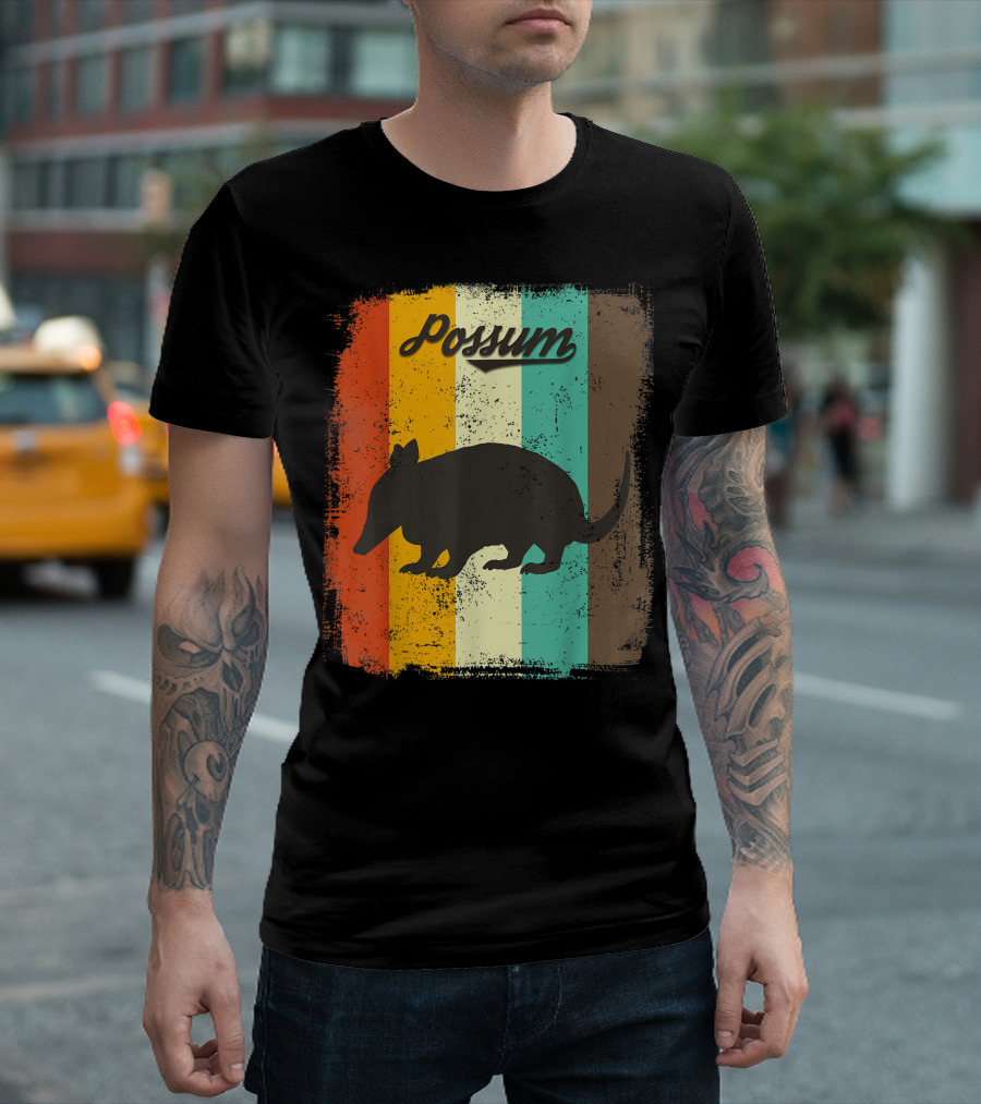 Possum 70S Vintage Animal Lover Retro Stripes T-Shirt