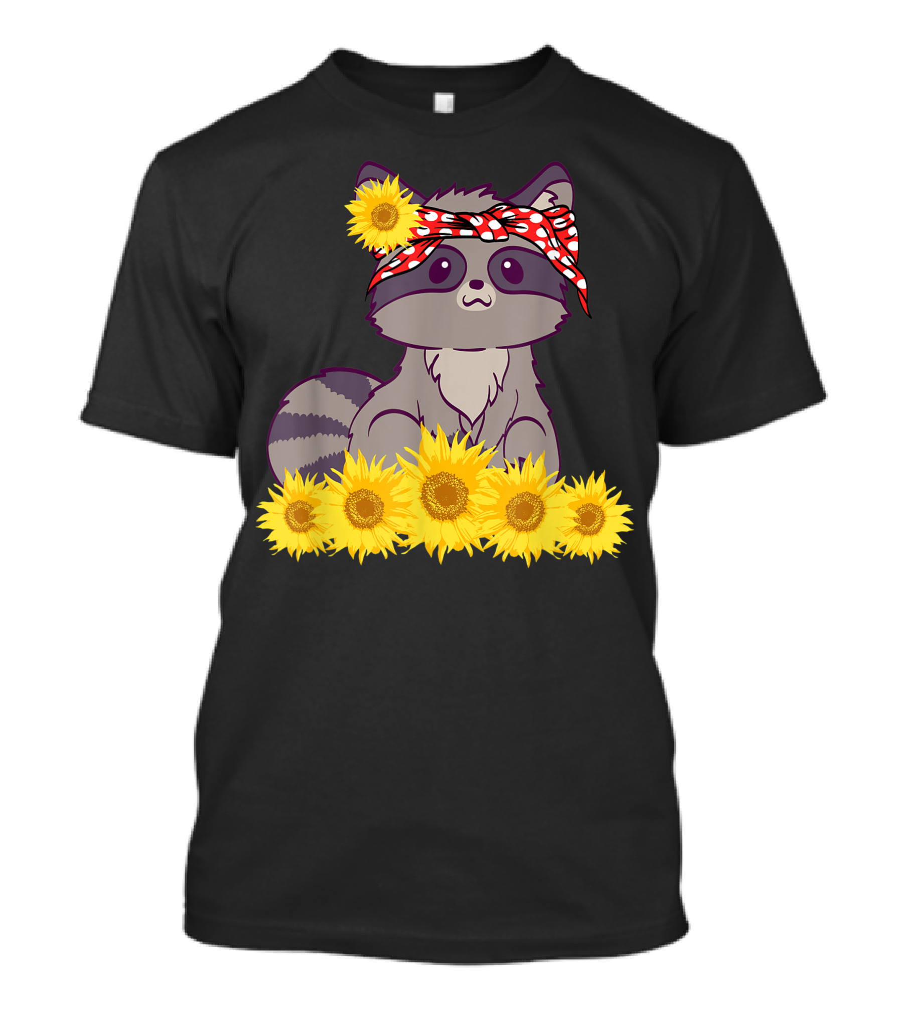 Raccoon With Red Bandana Surrounded By Sunflowers T-Shirt