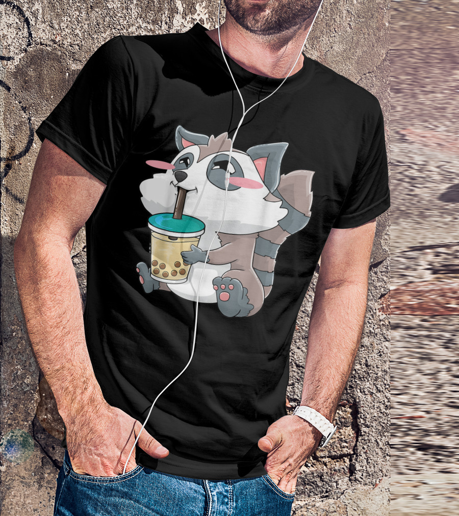 Raccoon Boba Bubble Tea Kawaii Anime Character T-Shirt