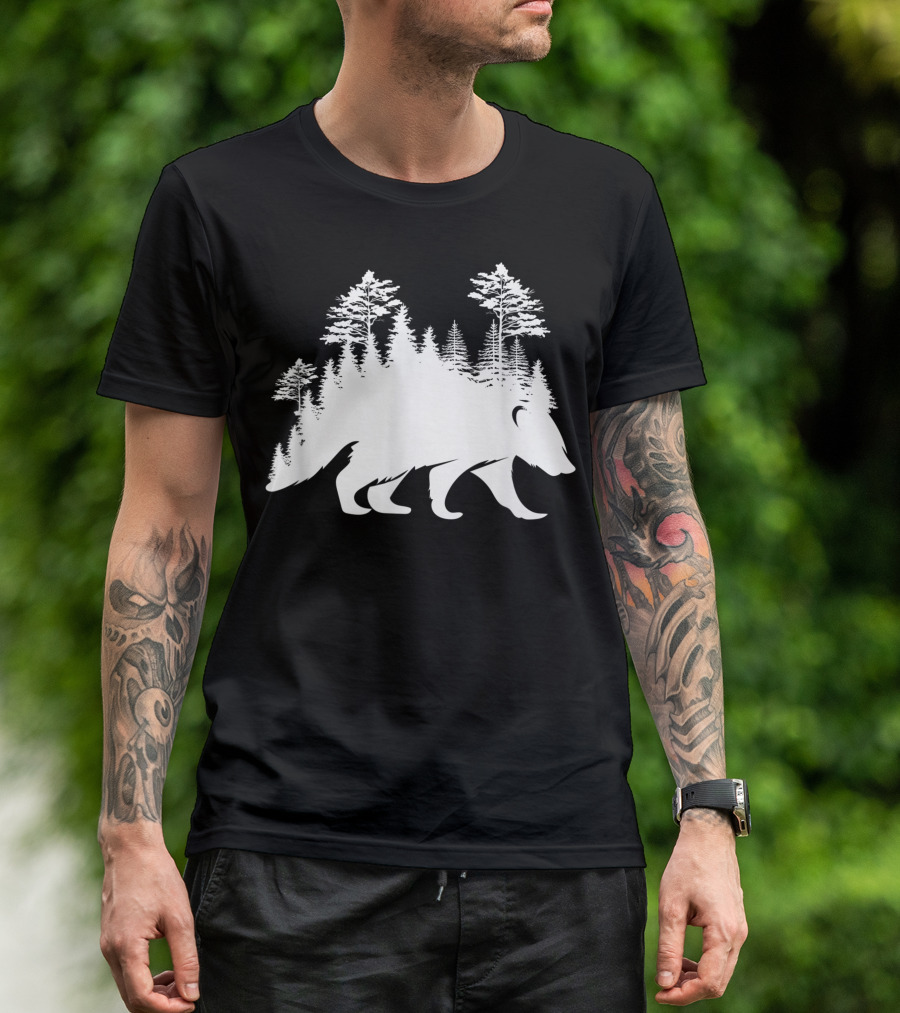 Raccoon Forest Nature Lovers Bear Silhouette Tree Blend T-Shirt