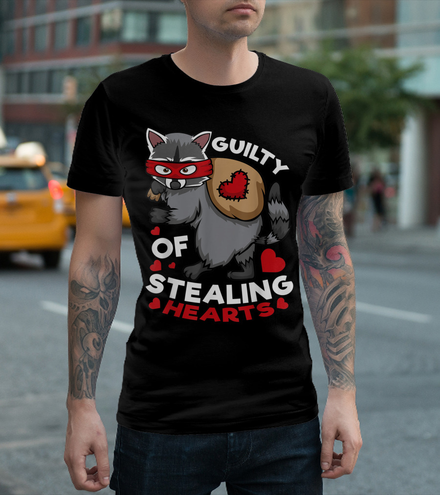 Guilty Of Stealing Hearts Raccoon Valentine Red Heart Racoon Lovers T-Shirt