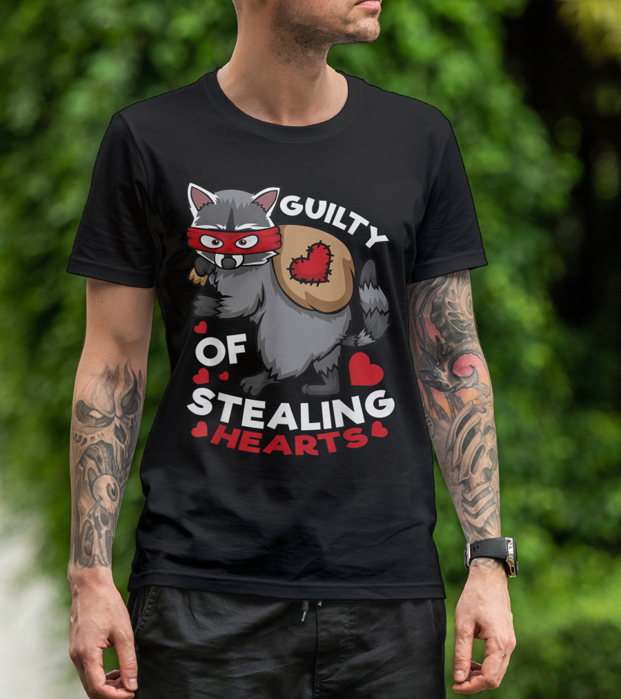 Guilty Of Stealing Hearts Raccoon Valentine Red Heart Racoon Lovers T-Shirt