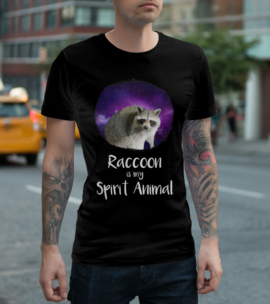 Raccoon Is My Spirit Animal Cosmic Galaxy Background T-Shirt