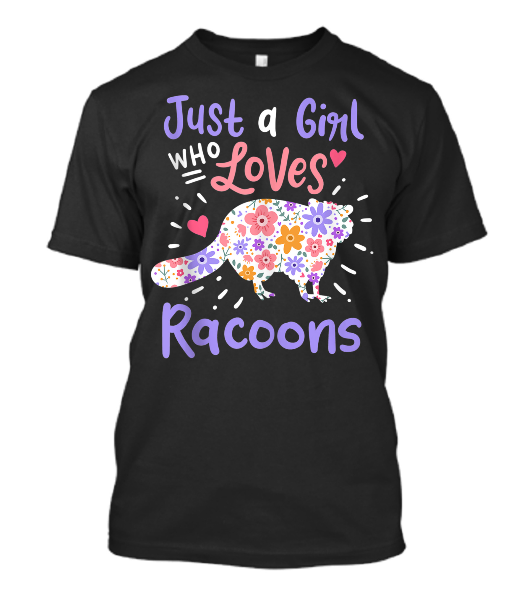 Just A Girl Who Loves Flower Pattern Raccoons T-Shirt