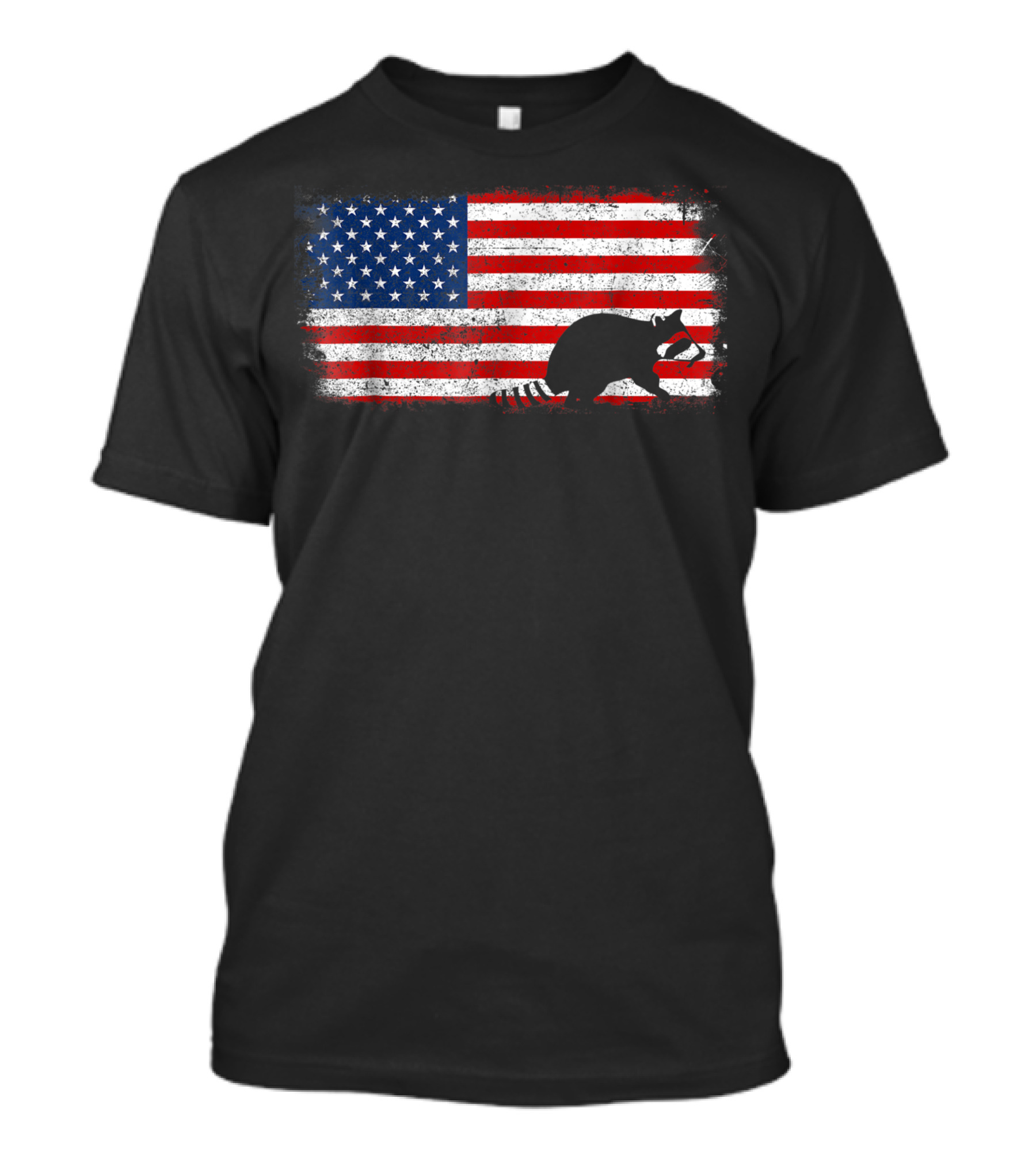 Raccoon Silhouette Against Grunge American Flag T-Shirt