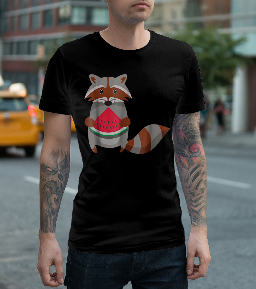 Raccoon Pet Holding Juicy Watermelon T-Shirt