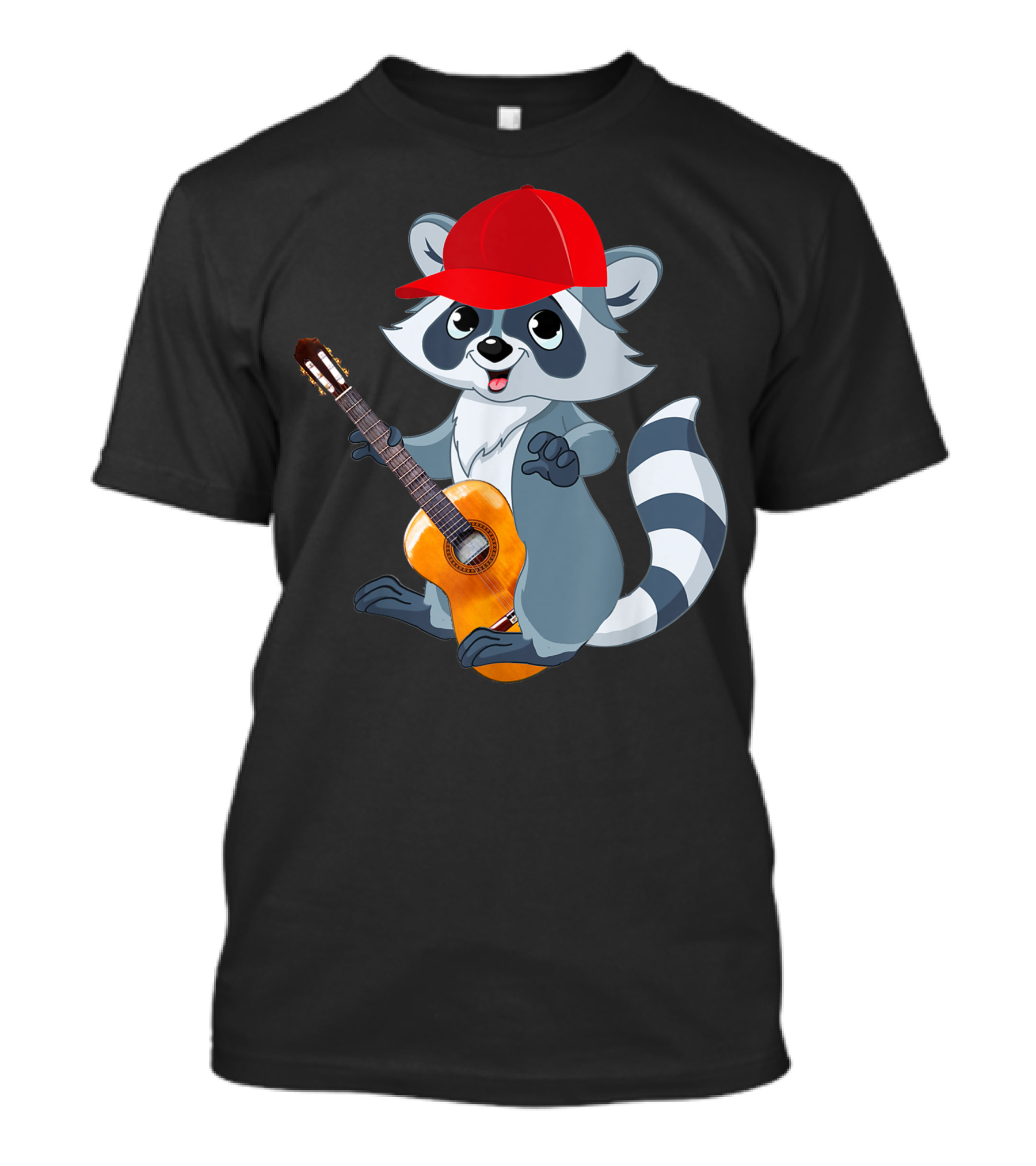 Raccoon Playing The Acoustic Guitar With Red Cap For Raccoon Lover Guitarist T-Shirt
