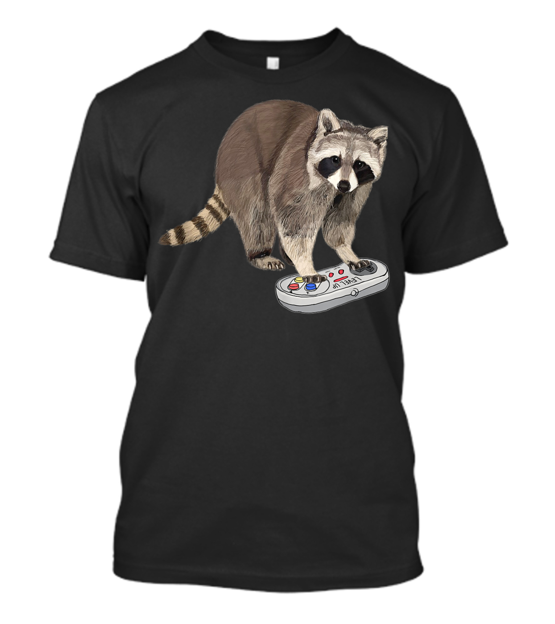 Raccoon Gamer Procyonidae Playing Game Controller Level Up T-Shirt
