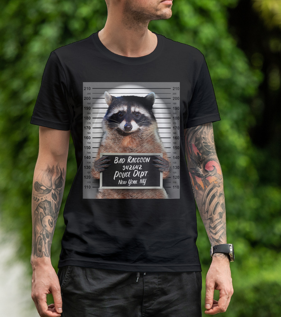 Bad Raccoon Mugshot New York Police Dept Cute Prison Jail 342642 T-Shirt