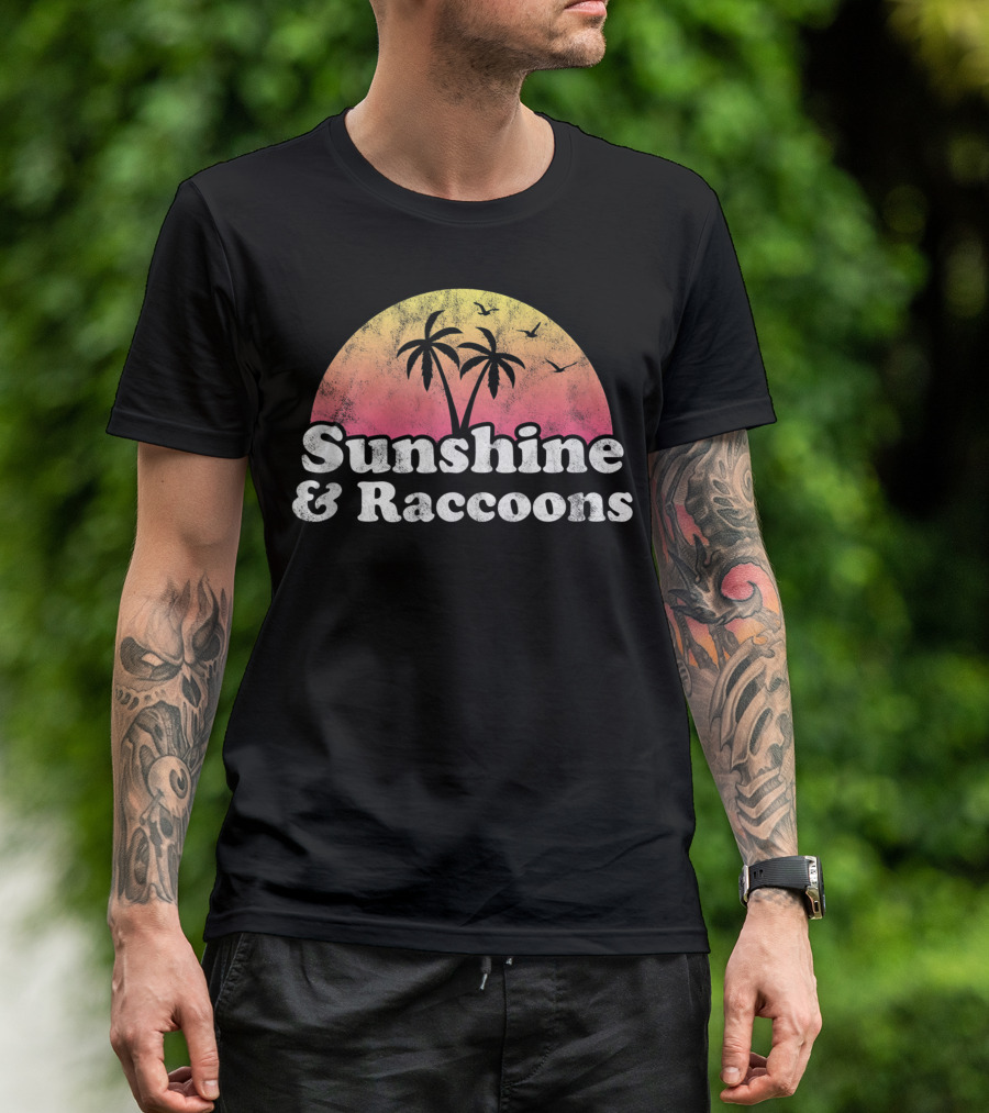 Sunshine And Raccoons Tropical Sunset Palms T-Shirt