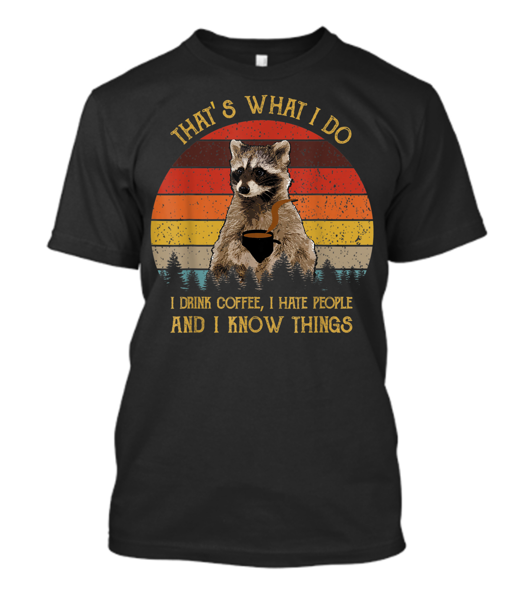 That's What I Do I Drink Coffee I Hate People And I Know Things Raccoon Retro Vintage T-Shirt