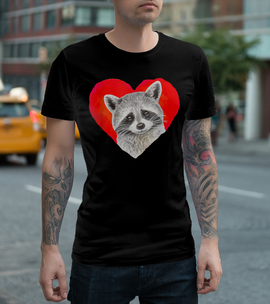 Raccoon Valentine Heart Animal Lovers Gift T-Shirt