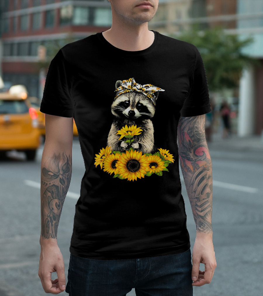 Raccoon with Sunflower Hippie Headband Peacemaker T-Shirt