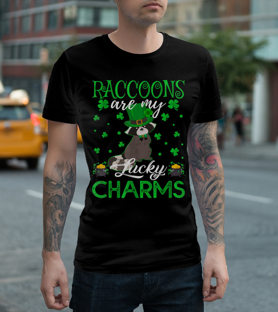 Raccoons Are My Lucky Charms Saint Patrick's Day Clovers T-Shirt