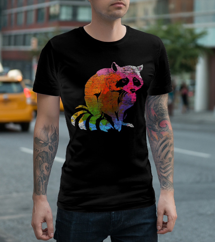 Racoon Rainbow Vintage Map T-Shirt