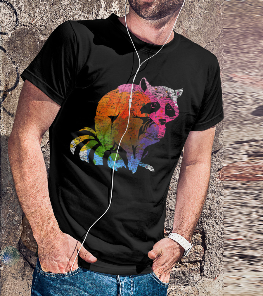 Racoon Rainbow Vintage Map T-Shirt