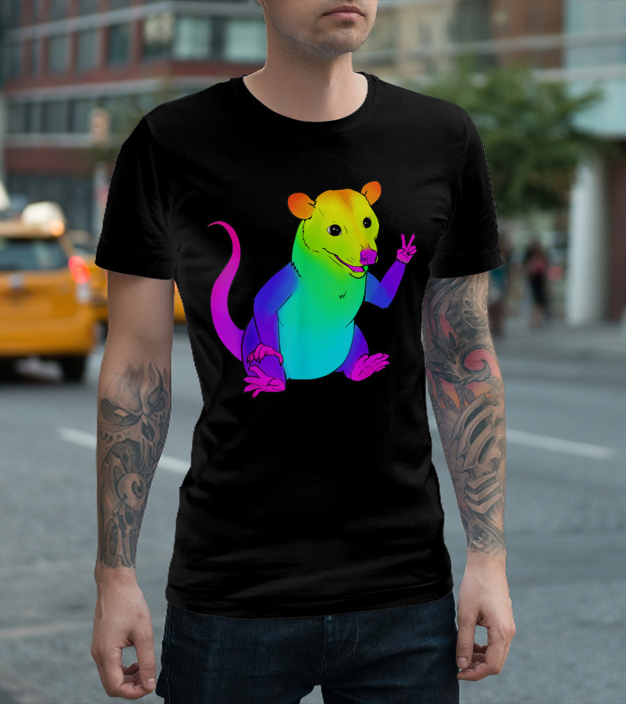Rainbow Possum Peace Gesture Colorful Spectrum T-Shirt