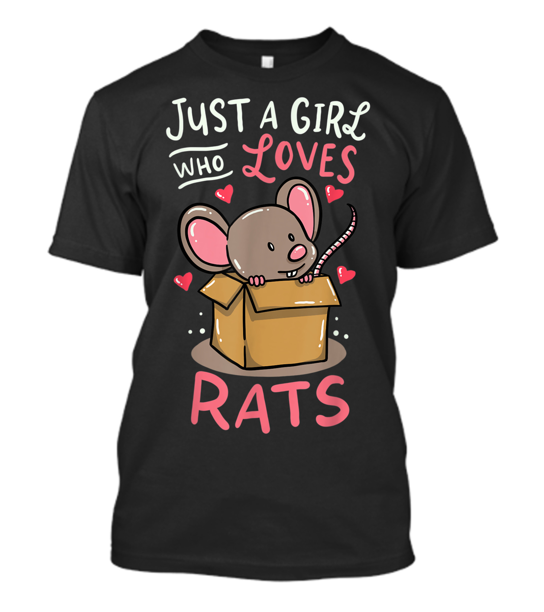 Just A Girl Who Loves Rats Cute Pet In Box With Hearts T-Shirt