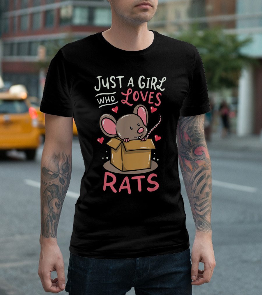 Just A Girl Who Loves Rats Cute Pet In Box With Hearts T-Shirt