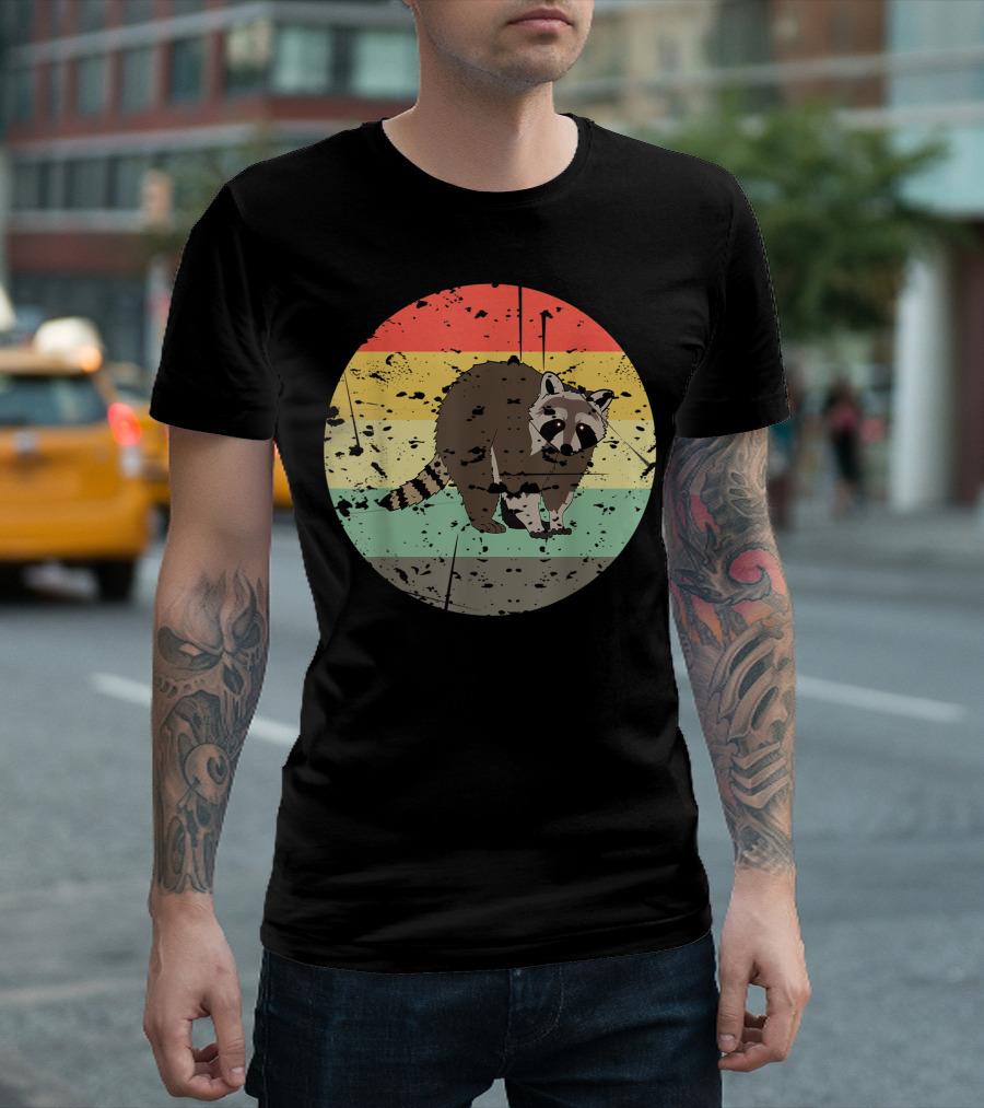 Retro Raccoon Vintage Trash Panda Ai Spattered Circle T-Shirt