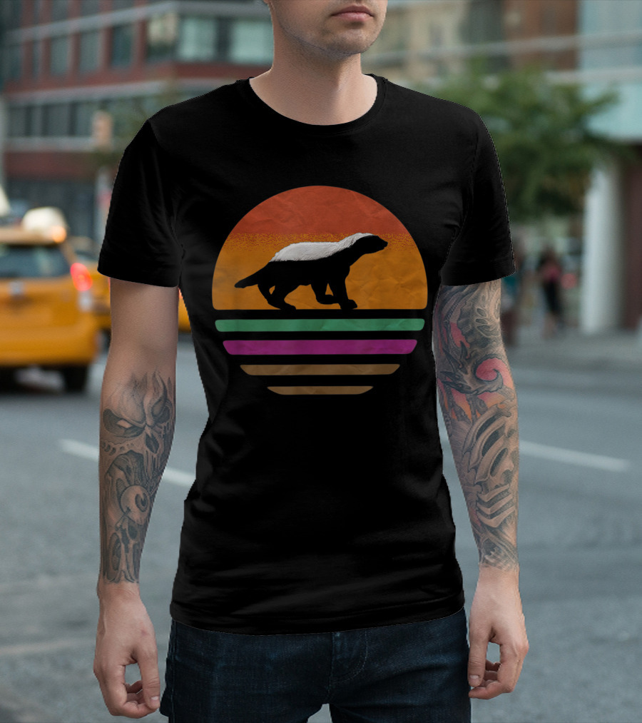 Retro Honey Badger Team We Take What We Want Vintage 80s Sunset T-Shirt