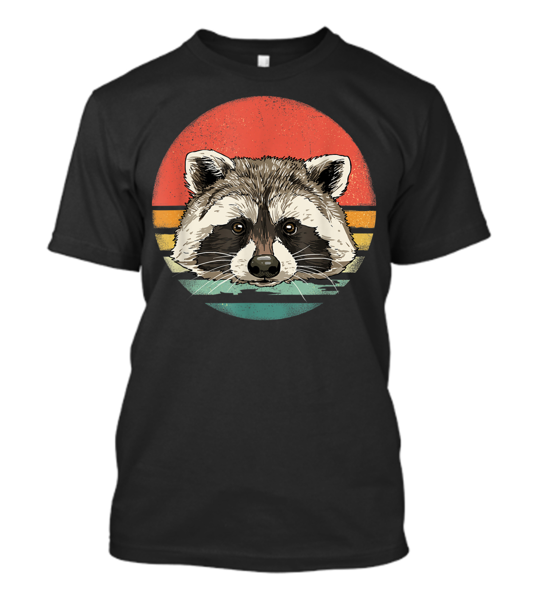 Retro 70s Vintage Raccoon Lover Sunset Stripes T-Shirt