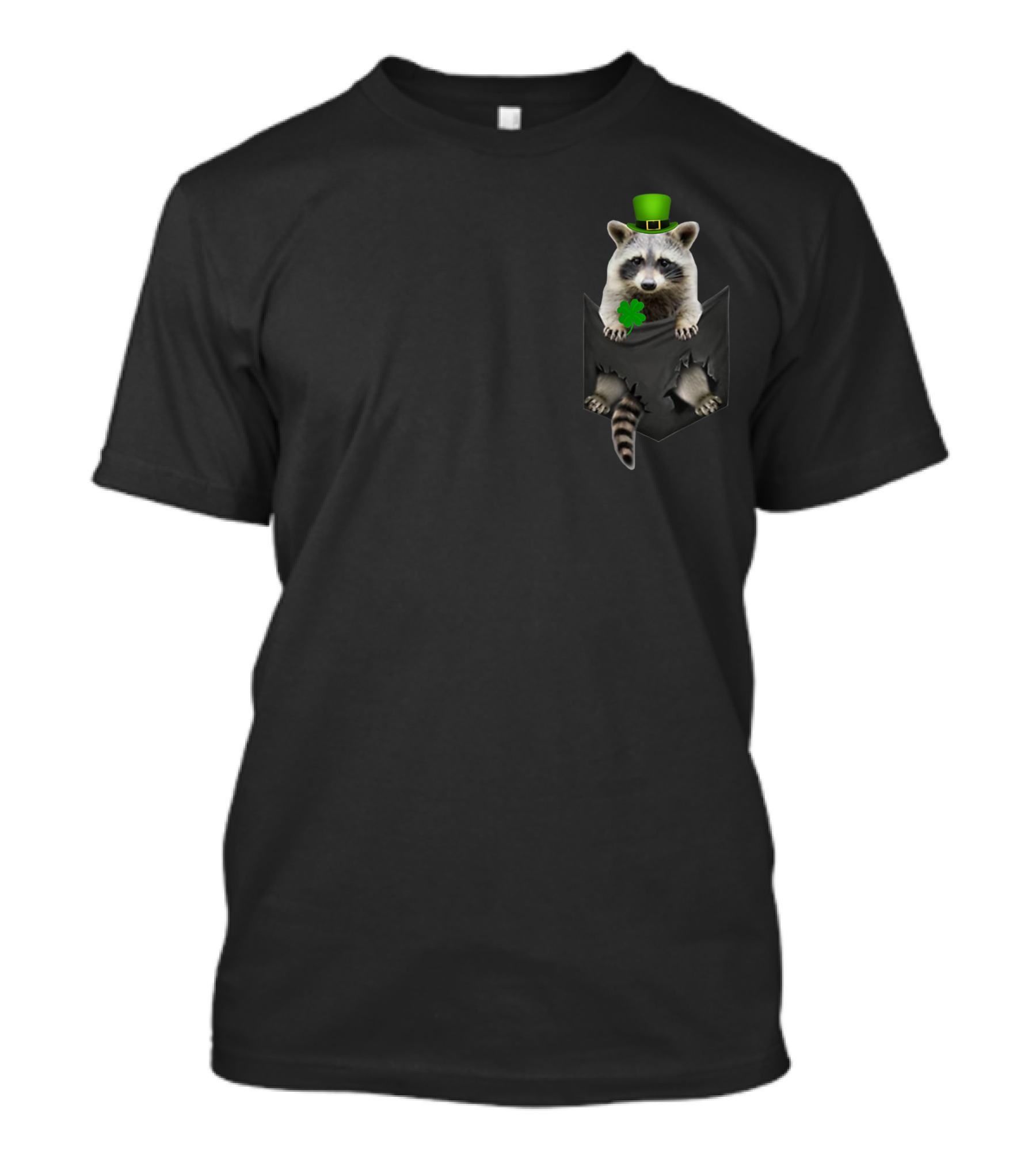 St Patricks Day Raccoon With Hat And Shamrock In Pocket T-Shirt